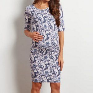 Blue Floral Fitted Maternity Dress